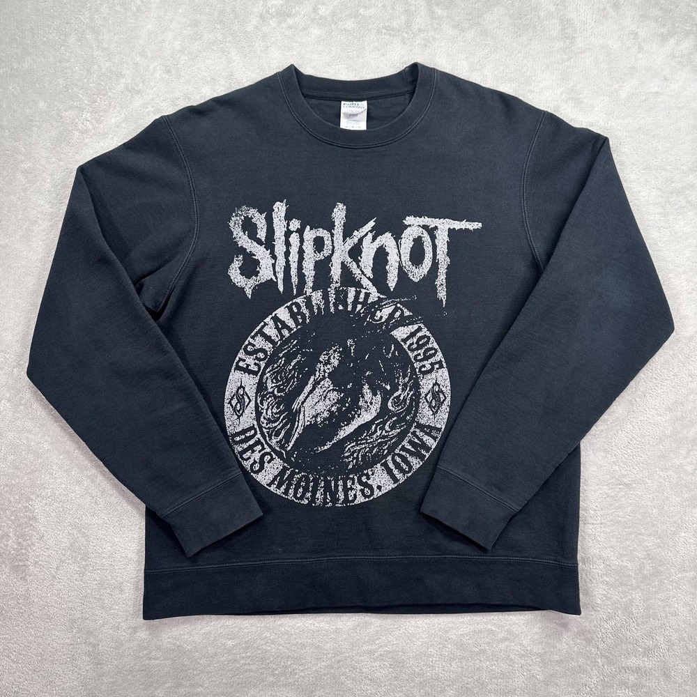 Slipknot Sweatshirt Mens Medium Black Crewneck Fleece Graphic Des Moines